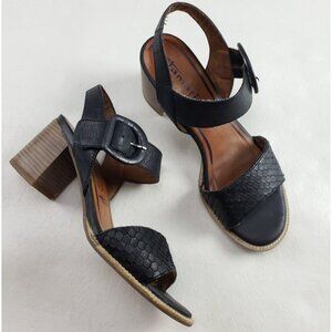 Tamaris Slingback Heeled Leather Sandal Womens 7.5 39 Black Leather Open Toe